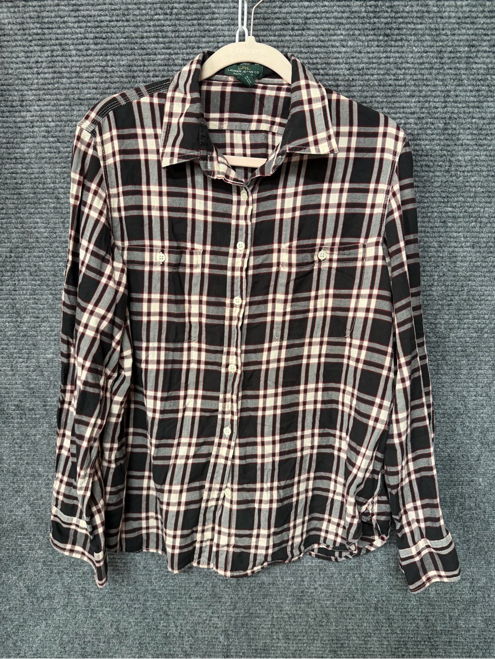 Ralph Lauren  LRL Lauren Jeans Co Black and Cream Plaid Button-Down Shirt